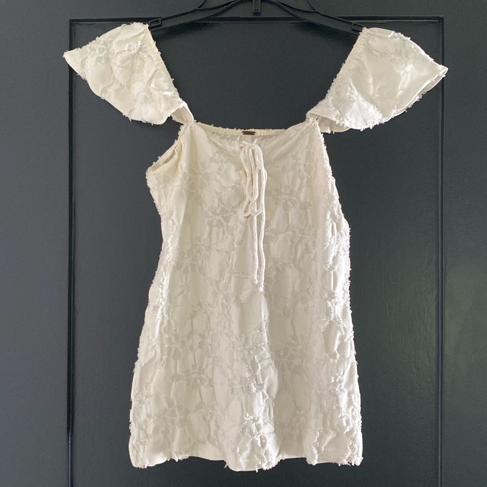 Women's Free People Ivory Ruffle Sleeve Tank Top Sz M